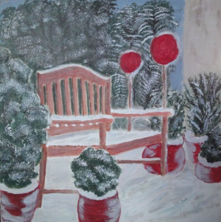 Bank im Schnee (mit Struktur) 50cm x 50cm